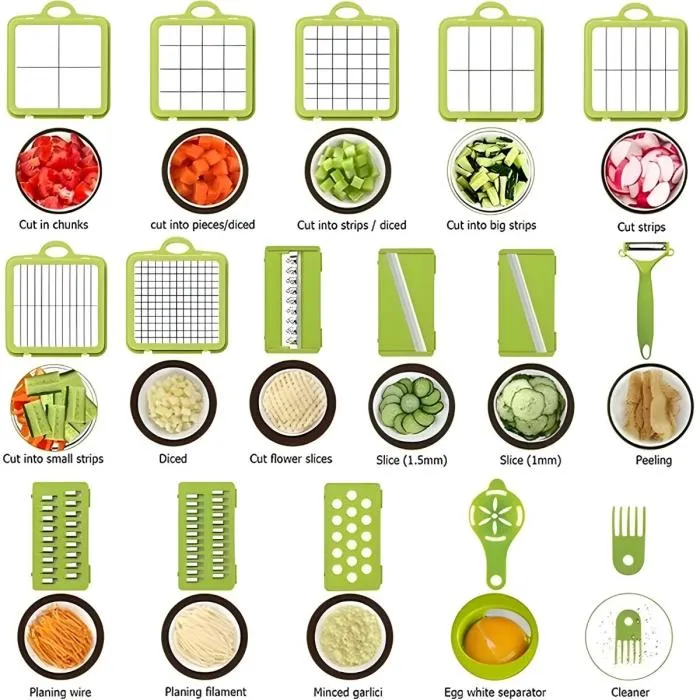 Corta Vegetales Multifuncional 22 en 1 con Cuchillas de Acero Inoxidable - Verde - Image 3