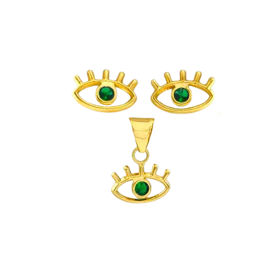 Set Broqueles y Dije Ojo Turco con Zirconias