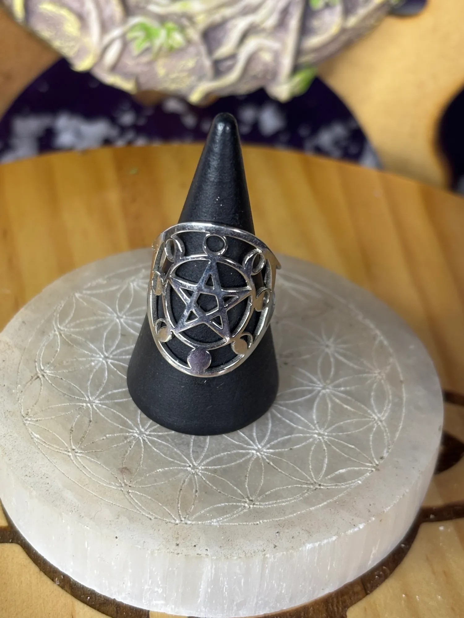Anillo Pentagrama y fases de la luna, protección - Image 1