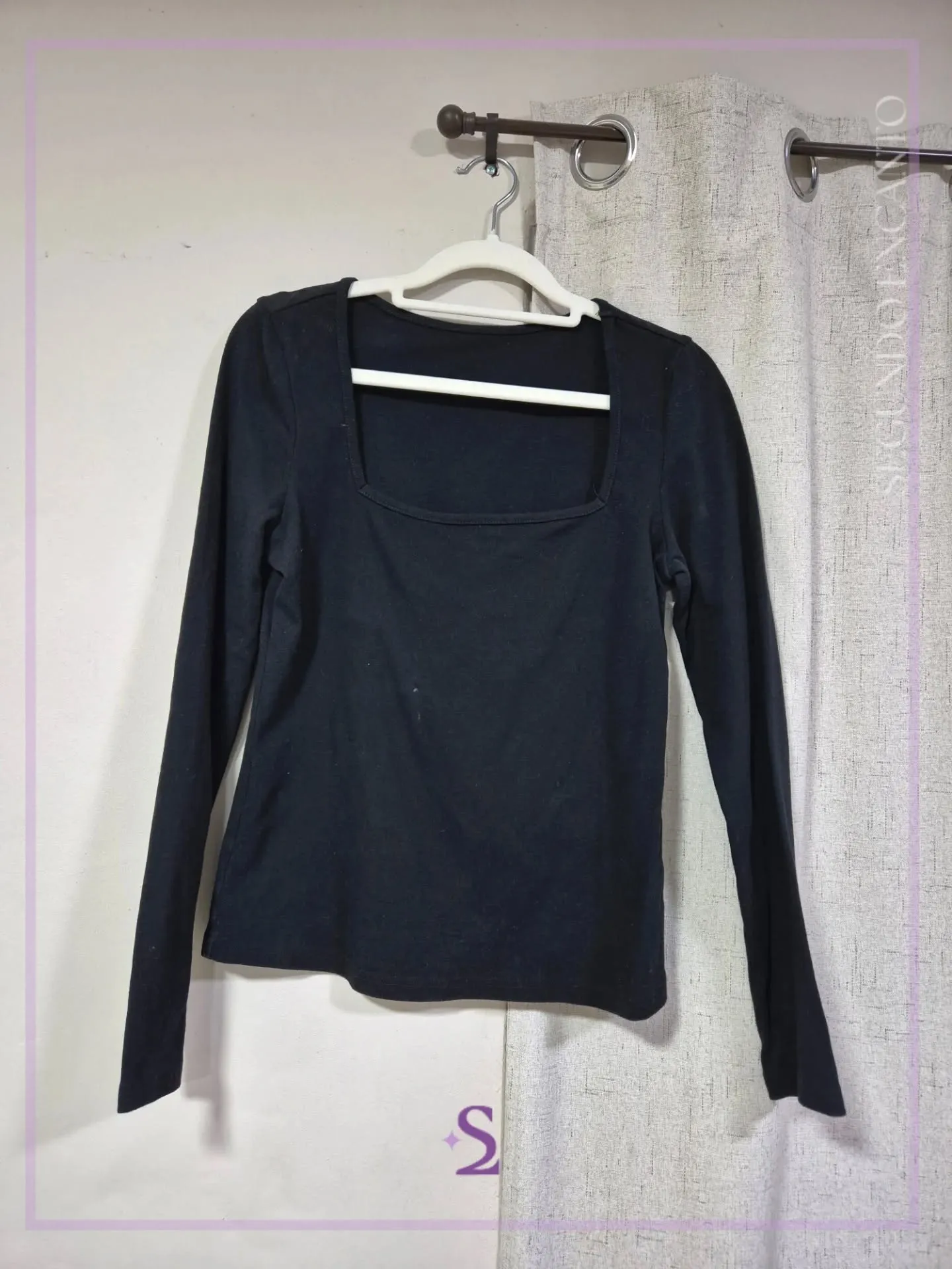 Camisa negra manga larga escote cuadrado L - Image 1