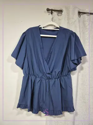 Blusa azul cuello V 1XL