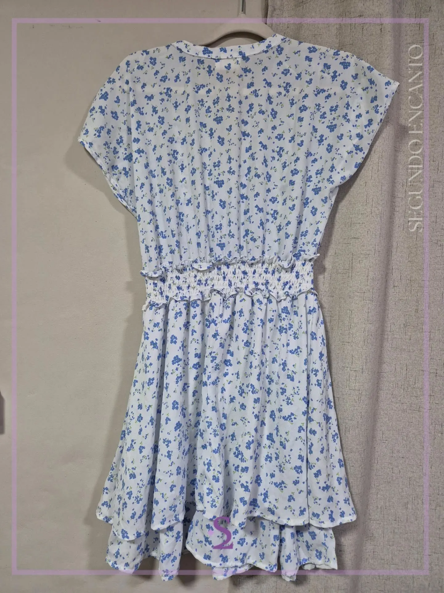 Vestido blanco con flores azules S/M - Image 5