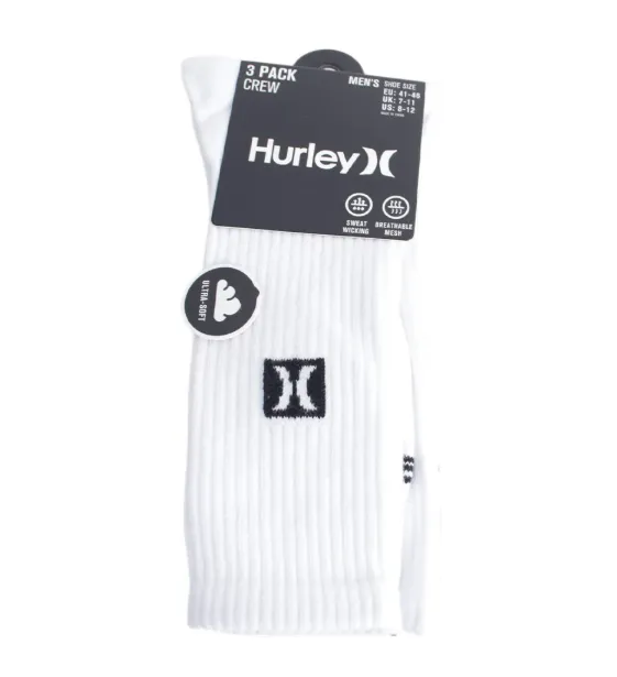 Pack de 3 pares de calcetines Hurley crew para hombre - Image 1