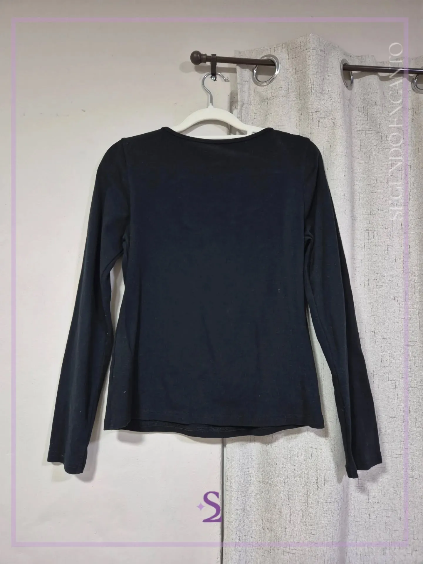 Camisa negra manga larga escote cuadrado L - Image 4