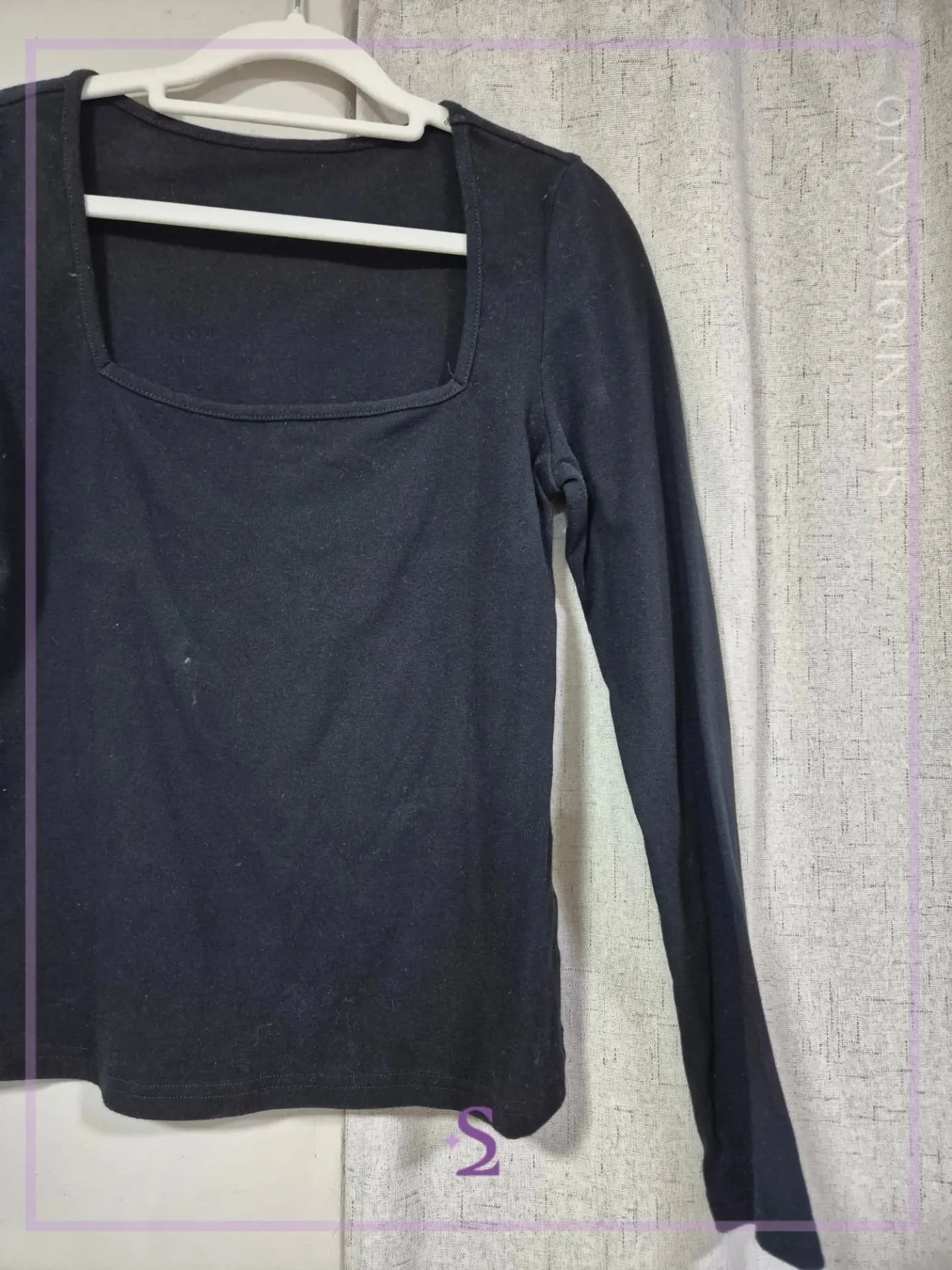 Camisa negra manga larga escote cuadrado L - Image 2