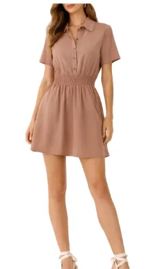 Vestido Unexpected casual café manga corta para mujer - Image 1