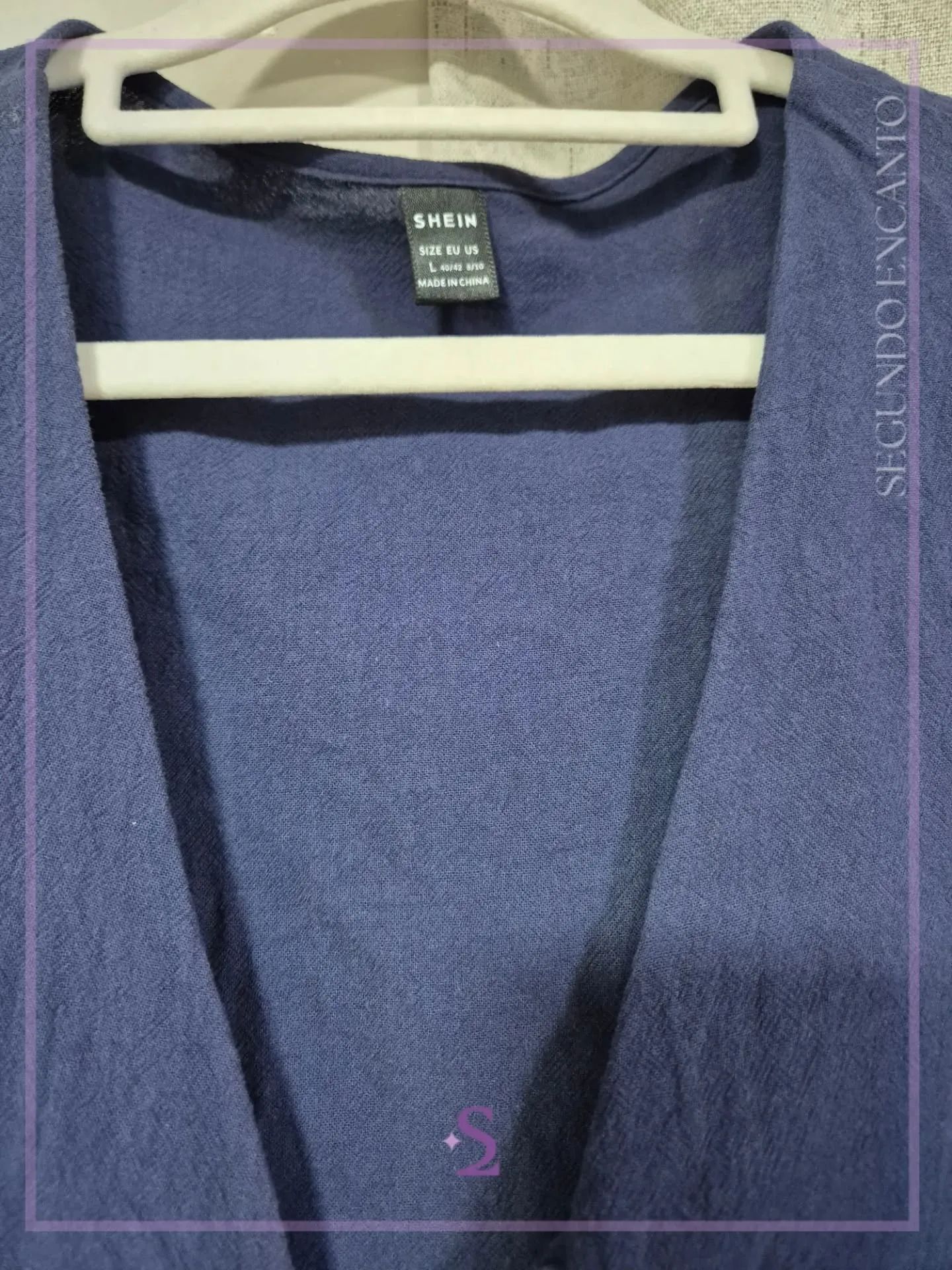 Blusa manga larga azul con nudos delanteros L/M - Image 2