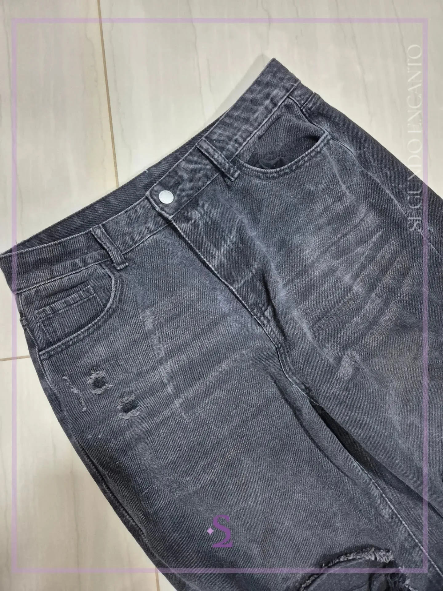 Jeans rotos color negro lavado L - Image 3