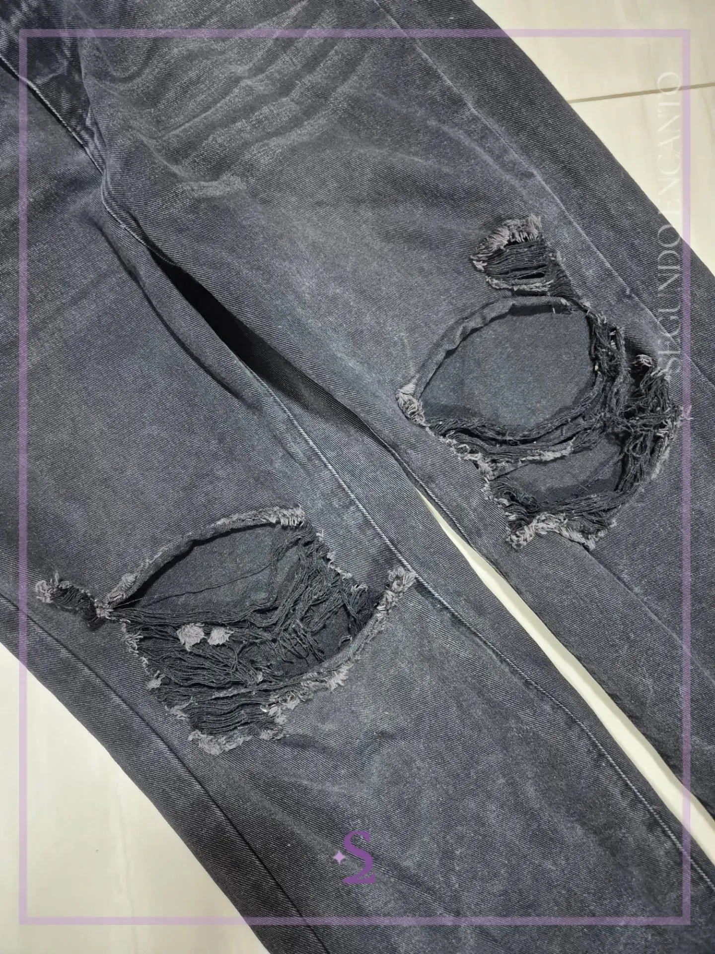 Jeans rotos color negro lavado L - Image 8
