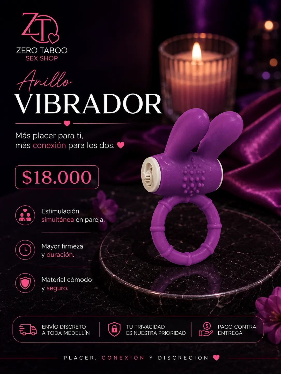 Anillo Vibrador de Silicona Bunny Dual - Image 1