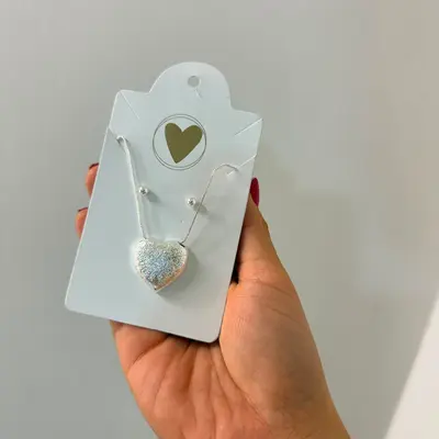 Set corazón plateado