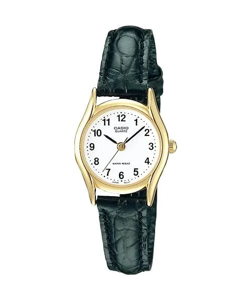 Reloj Casio Simple Para Dama, Diseño Sencillo, De Números Arábigos, Correa Negra y Caja Dorada - Image 1