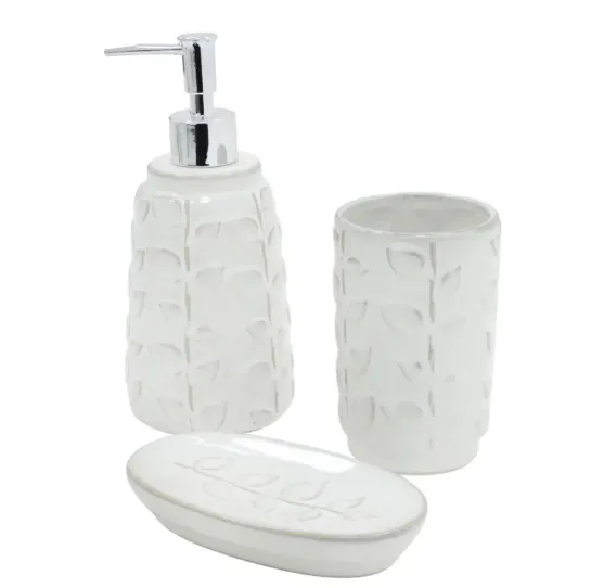 Set de baño 3 piezas de cerámica diseño hojas en relieve - Image 1