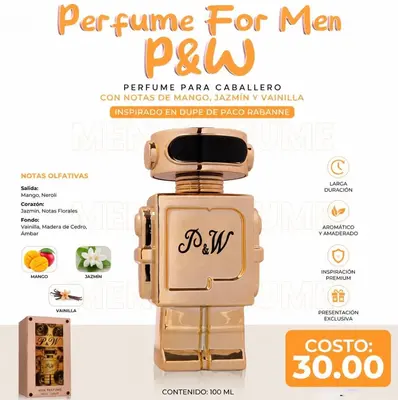 Perfume Hombre P&W 100ml For Men | Inspirado en Dupe de Paco Rabanne
