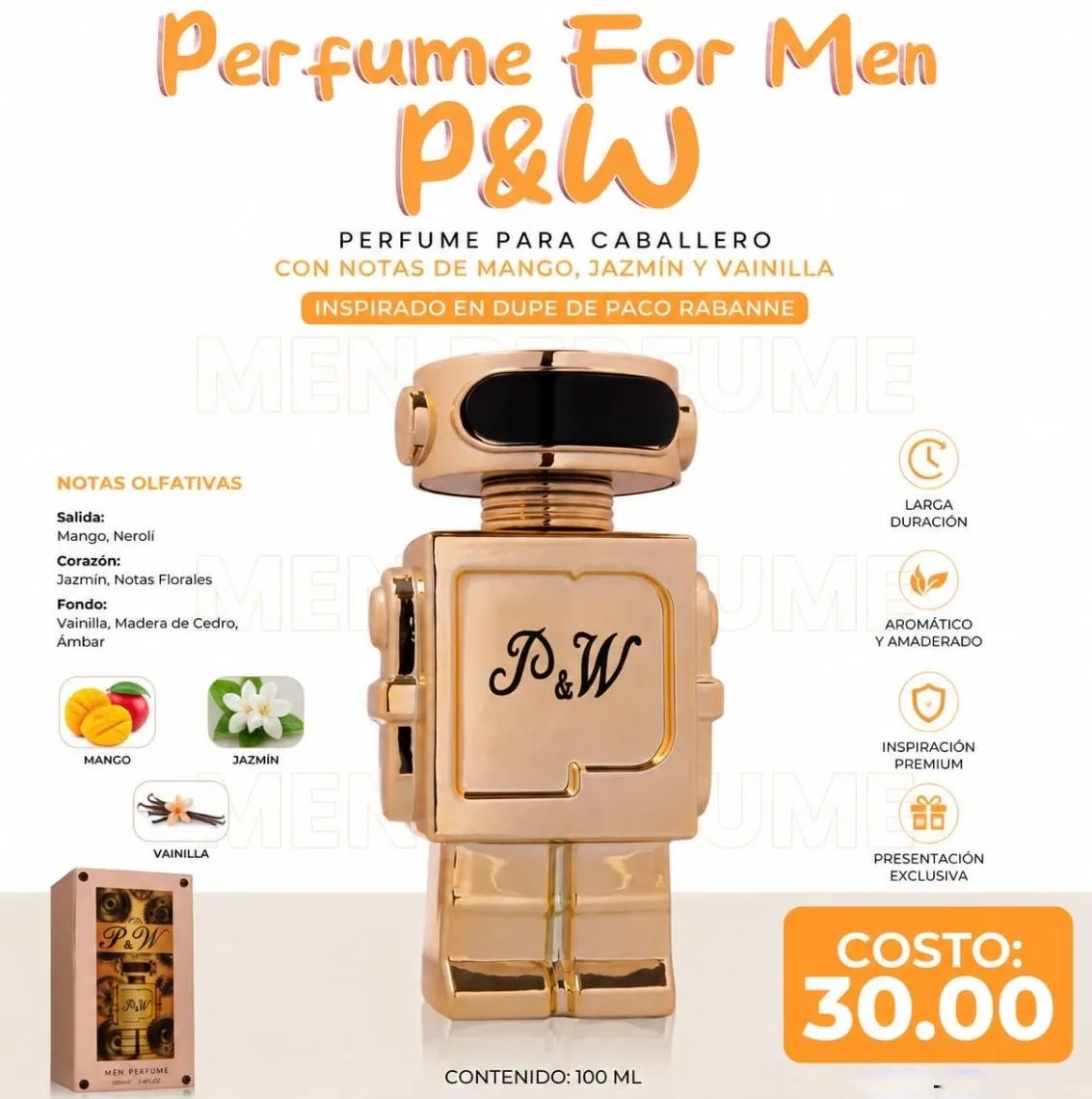 Perfume Hombre P&W 100ml For Men | Inspirado en Dupe de Paco Rabanne - Image 1