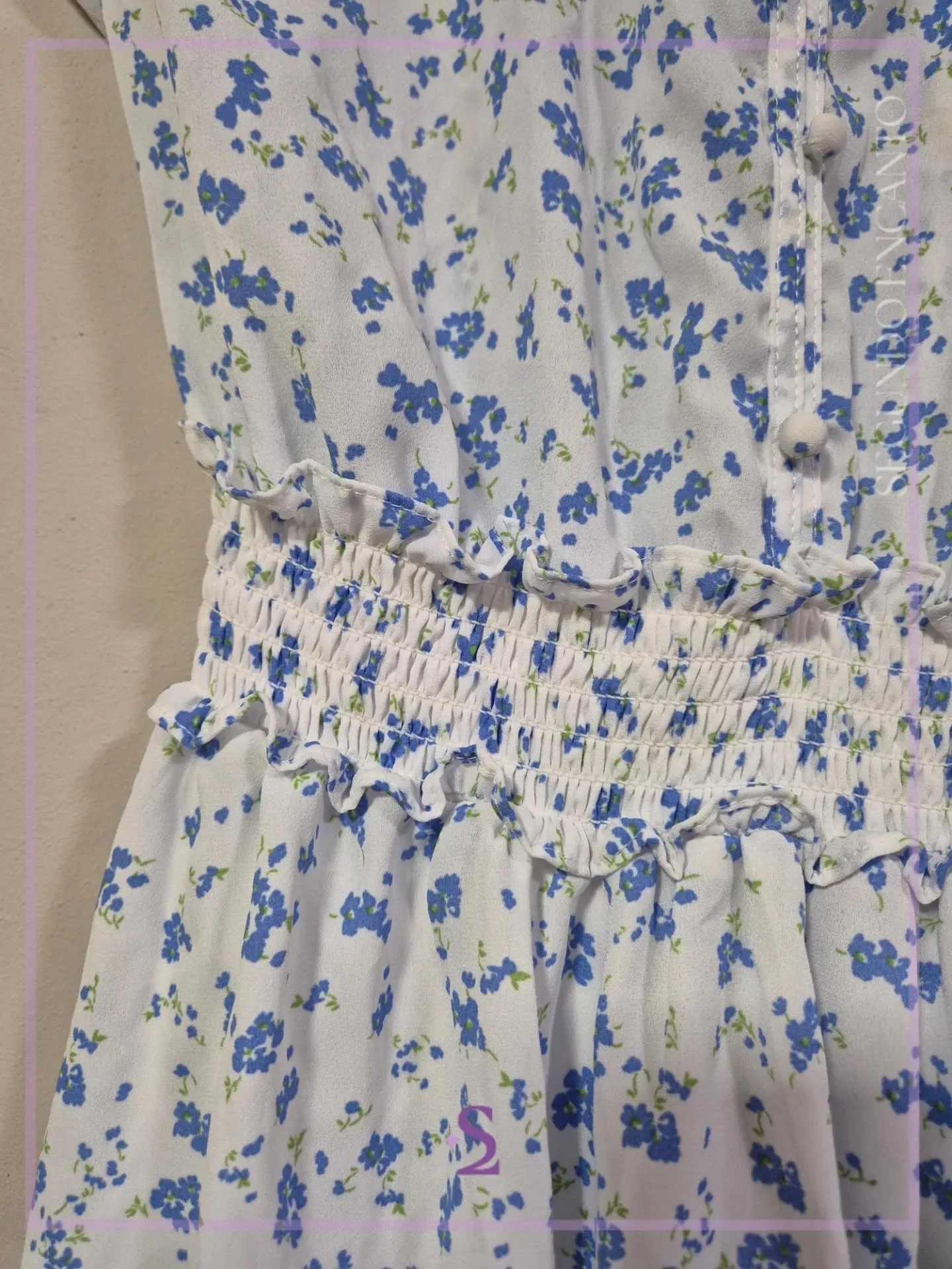 Vestido blanco con flores azules S/M - Image 2