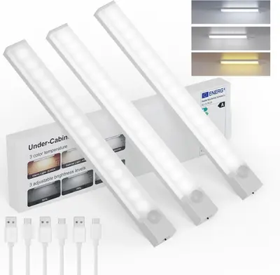 Set de 3 Luces LED USB Recargables con sensor de movimiento