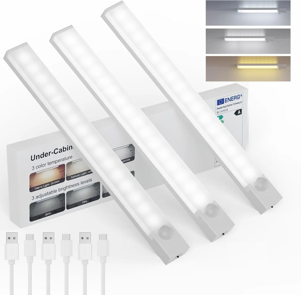 Set de 3 Luces LED USB Recargables con sensor de movimiento - Image 1