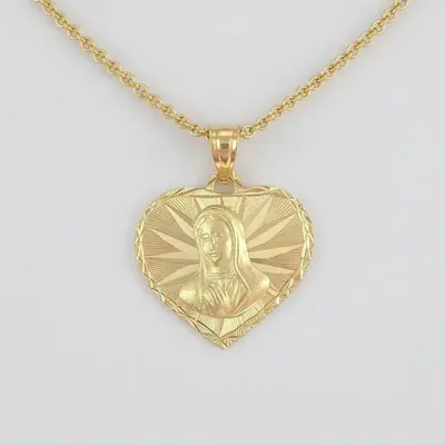 Dije Medalla Corazon Virgen de Guadalupe 10k 0.5g (SIN CADENA)